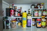 Food in a pantry.