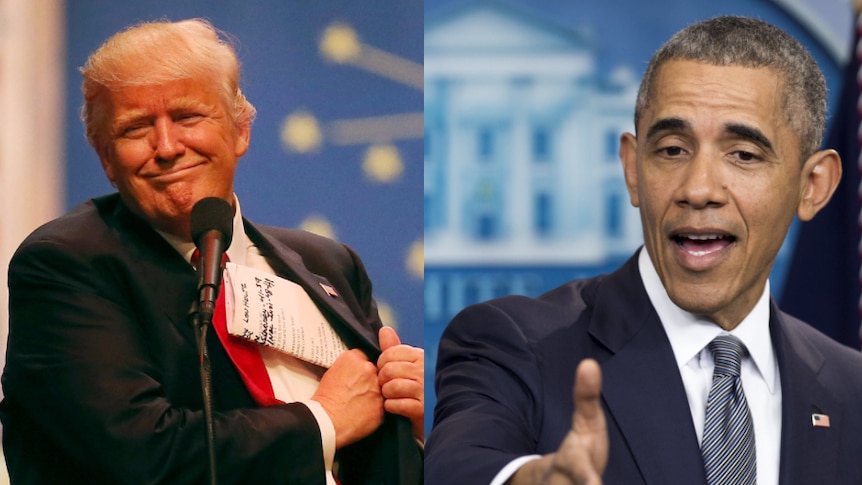 Side-by-side image of Barack Obama and Donald Trump