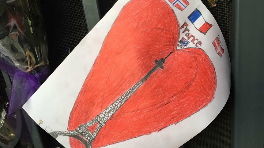Picture of a heart drawn around the Eiffel Tower outside the Melbourne consulate in Melbourne.