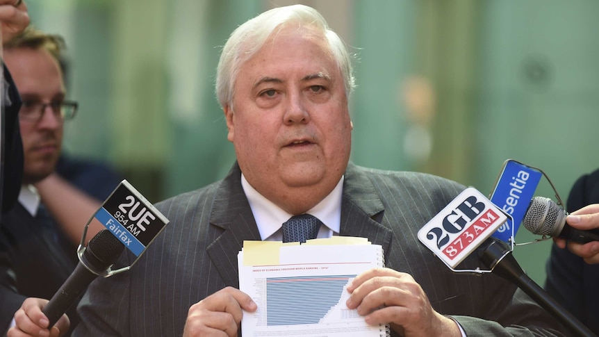 Clive Palmer at a press conference outside Parliament House