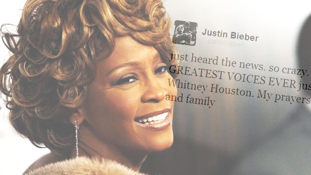Whitney Houston with Justin Bieber tweet overlay