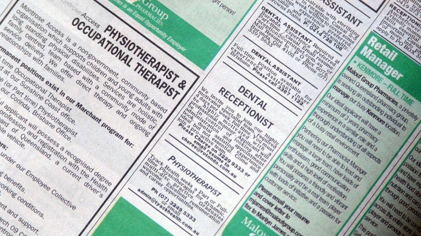 The number of jobs advertised in Tasmanian newspapers has hit a 10-year low.