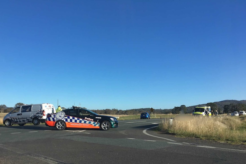 Police block off the road where the accident occurred.