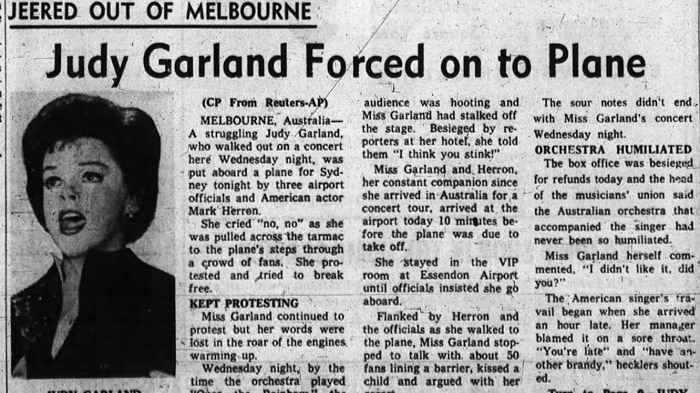 Judy Garland's Melbourne show received write-ups everywhere.