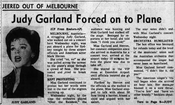 Judy Garland's Melbourne show received write-ups everywhere.