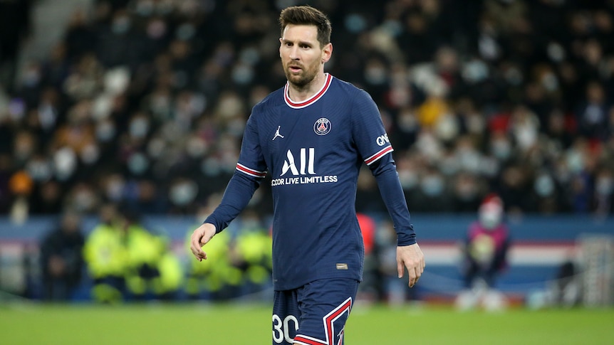 Lionel Messi of PSG looks dejected at Parc des Princes stadium