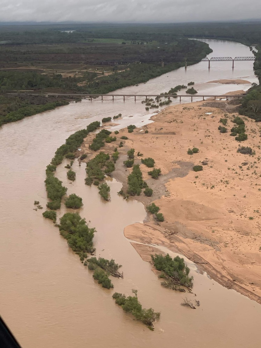 Water overflowing on the river banks.