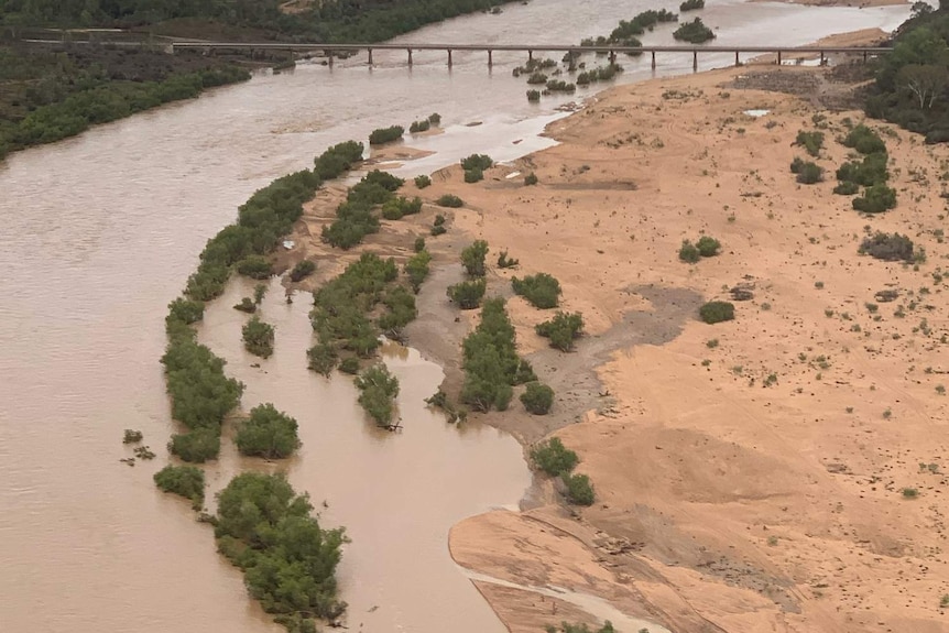 Water overflowing on the river banks.