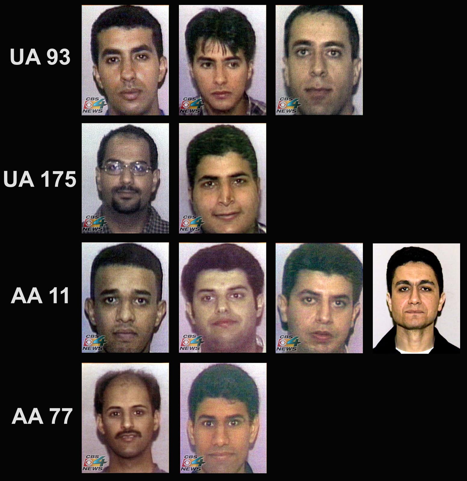 A photographic array of 11 of the 19 suspected hijackers responsible for the Sept 11 attacks