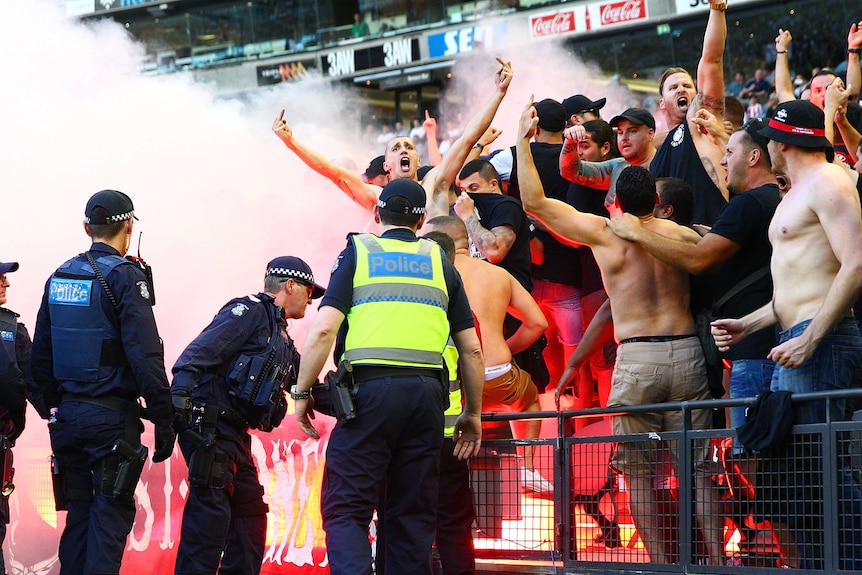 Western Sydney Wanderers fans let off flares