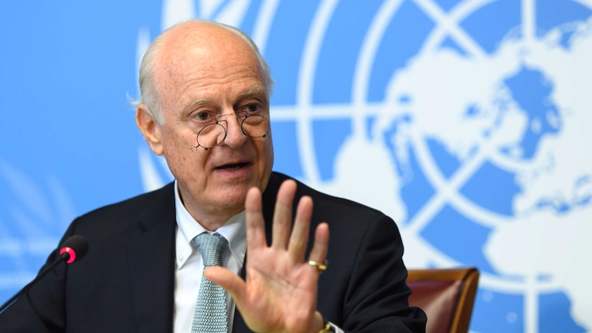 Staffan de Mistura at the European headquarters of the United Nations.