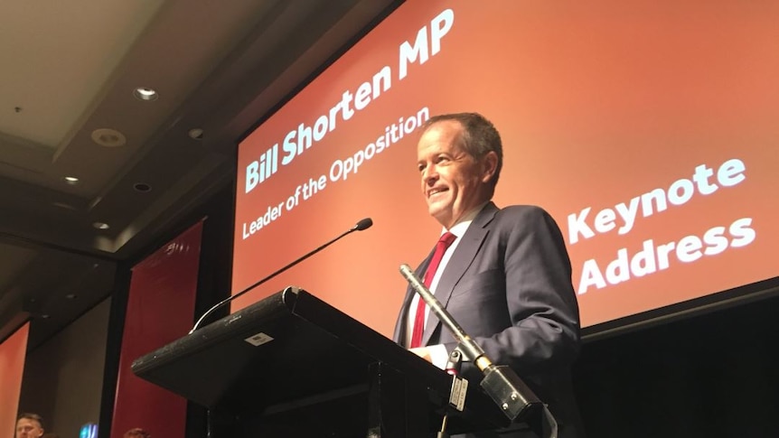 Federal Labor leader, Bill Shorten, gives the keynote address at the state Labor conference in Hobart.
