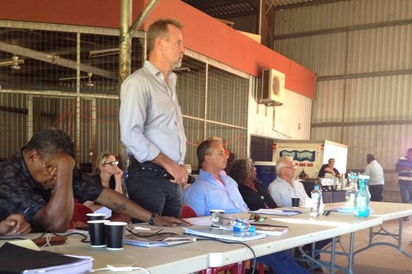 Nigel Scullion and Adam Giles at the NLC meeting in Ngkurr, 19 May, 2016.