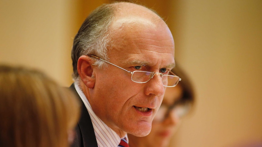 Leader of the Government in the Senate Eric Abetz during Senate Estimates at Parliament House in Canberra