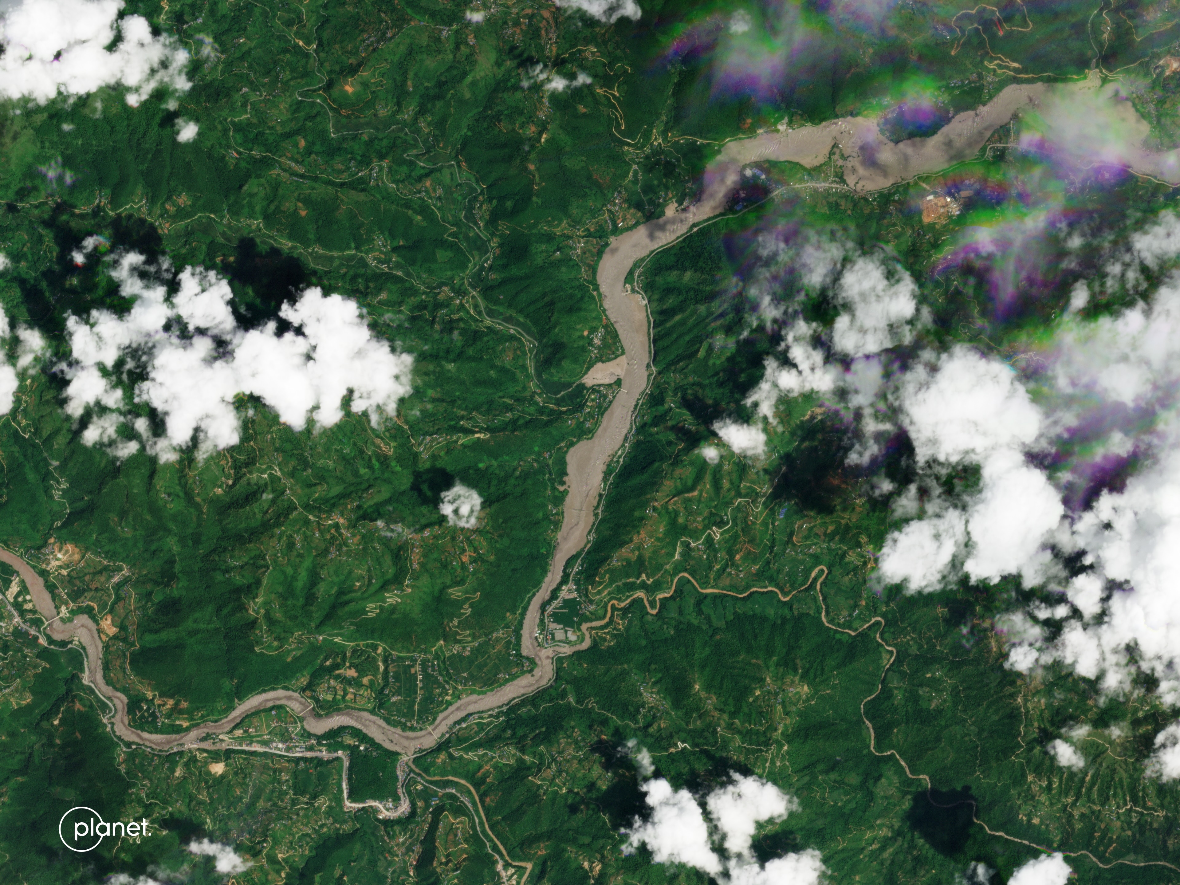 Satellite image of the aftermath of flooding in Kolpurtar, Nepal in August 2026.