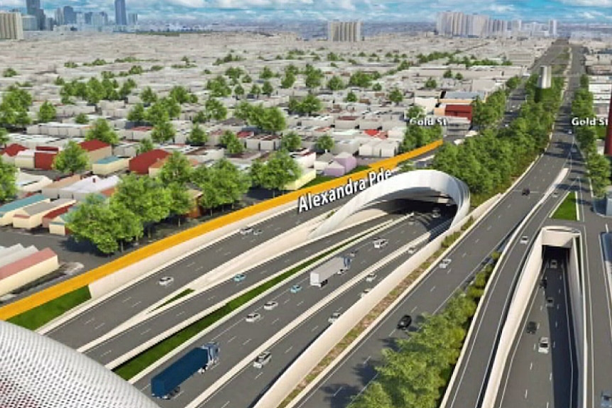 A graphic showing the eastern entrance to the East West Link.