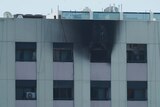 Char marks are seen after an apartment fire in Dubai