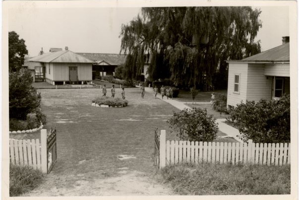 Black and white photo the Kinchela Boys Home from the early 1950s Kinchela Boys Home, front entrance, early 1950s