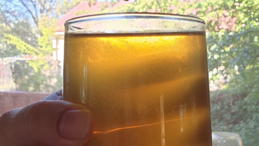 Brown water in a glass