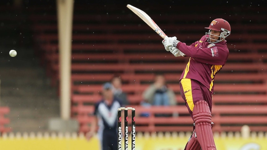 Queensland's Usman Khawaja bats during the domestic one-dayer against Tasmania at North Sydney Oval.