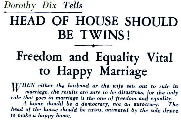 Newspaper column advising on keeping a happy marriage