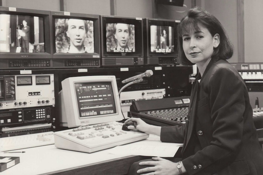 ABC newsreader Virginia Haussegger in an edit suite.