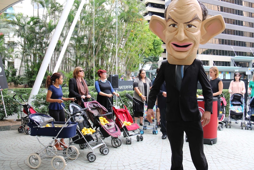 A Tony Abbott effigy at paid parental leave protest in Brisbane