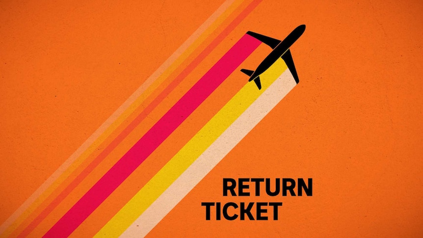 The Return Ticket logo shows a bright orange background with a sihllouette of a plane flying across it.