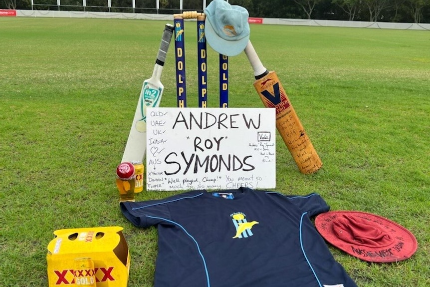 A shrine to the memory of Andrew Symonds, set up by the Gold Coast Dolphins Cricket Club.
