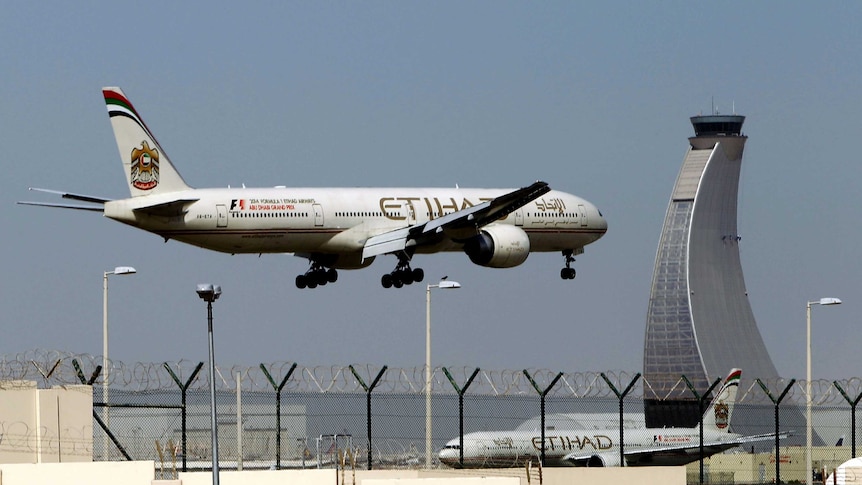 Etihad Airways flight lands at Dubai Airport