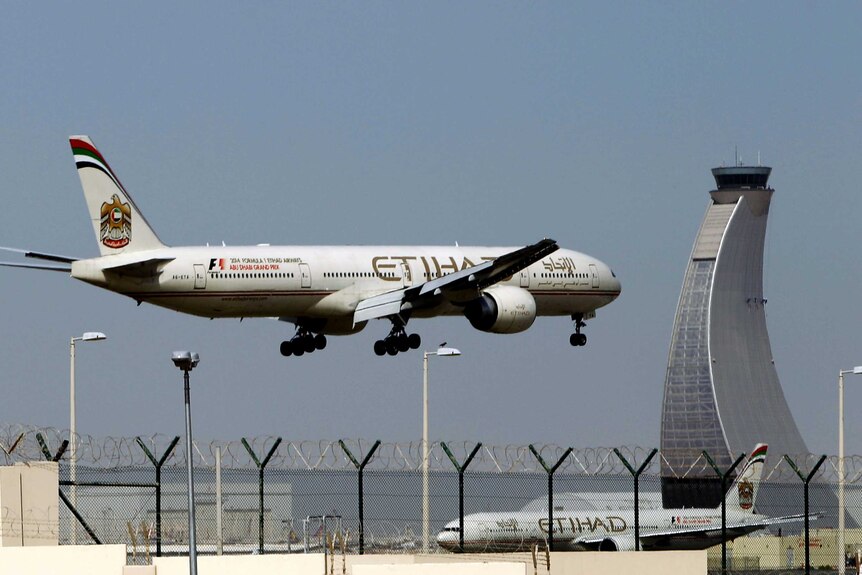 Etihad Airways flight lands at Dubai Airport