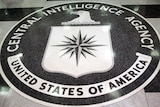 The CIA logo in a marble floor