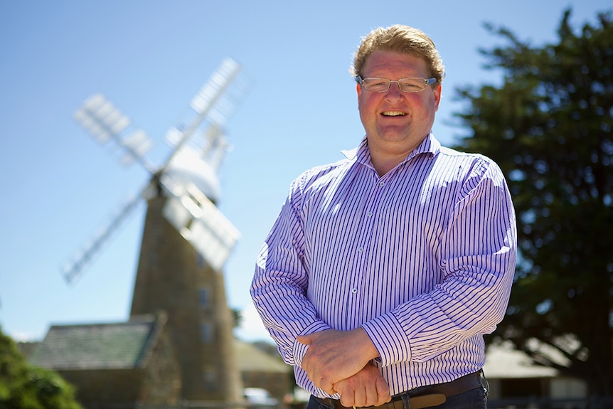 Alex Kelly in front of Callington Mill