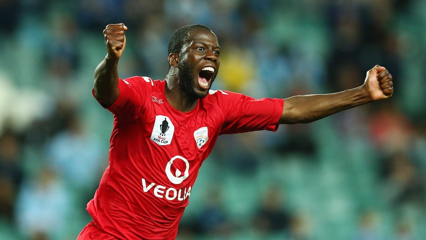 Bruce Djite celebrates goal in FFA Cup quarter final