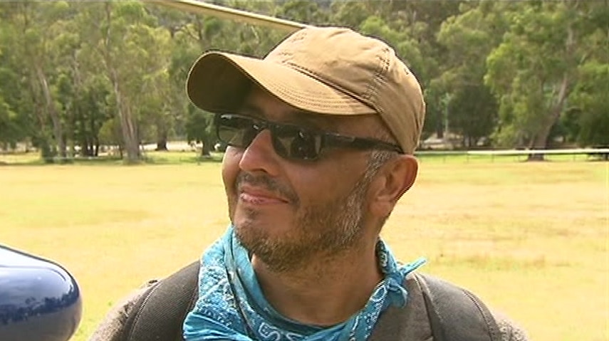 Melbourne man Julio Ascui gives an interview after being found alive.