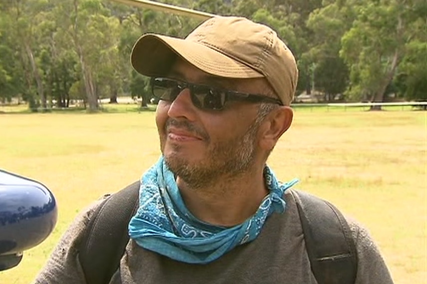 Melbourne man Julio Ascui gives an interview after being found alive.