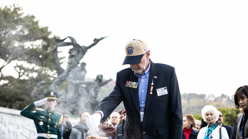 Ian Saunders taking part in a incense offering ceremony at the Seoul National Cemetery in November 2018.