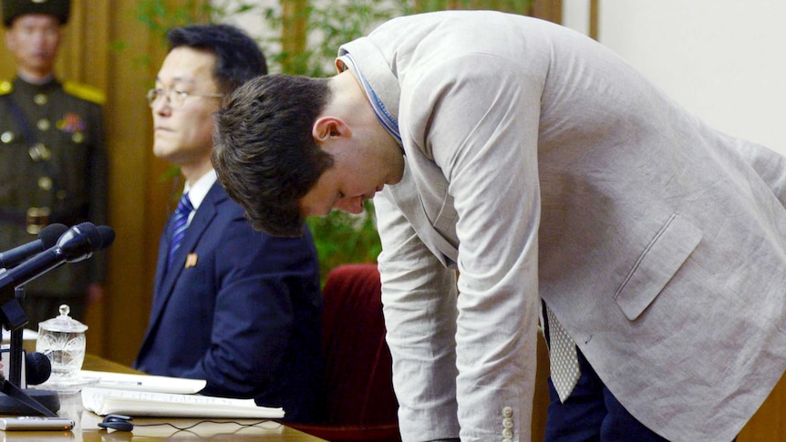 US student Otto Warmbier is stands slouched in North Korean court
