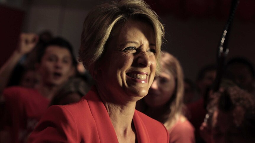 Kristina Keneally looks overjoyed at the swing as she addresses supporters in bennelong