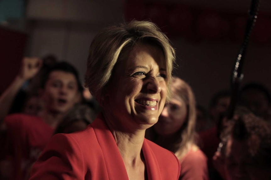 Kristina Keneally looks overjoyed at the swing as she addresses supporters in bennelong