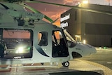 LifeFlight helicopter outside Queensland Children's Hospital.