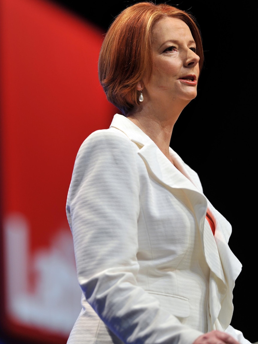 Prime Minister Julia Gillard gives her opening address at the 46th National Labor Party conference.