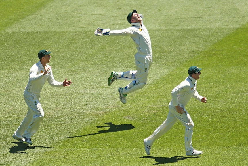Peter Nevill celebrates catching out Marlon Samuels at the MCG