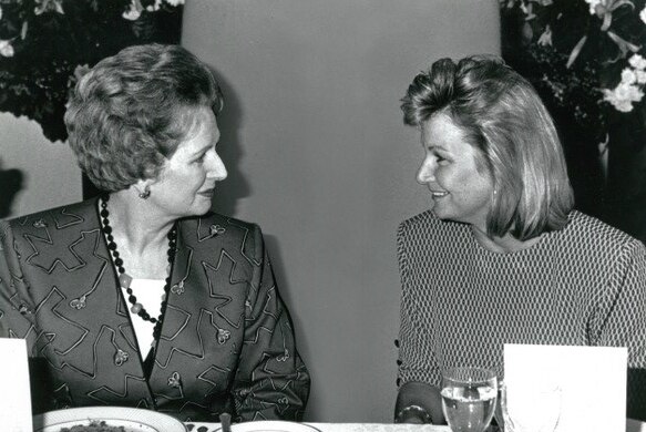 An old photograph of Dee Nolan and Margaret Thatcher.