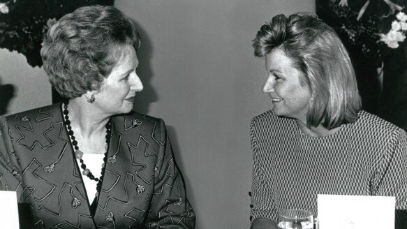 An old photograph of Dee Nolan and Margaret Thatcher.