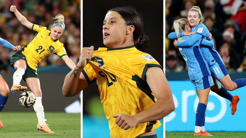 Composite image of Ellie Carpenter, Sam Kerr and Lauren Hemp.