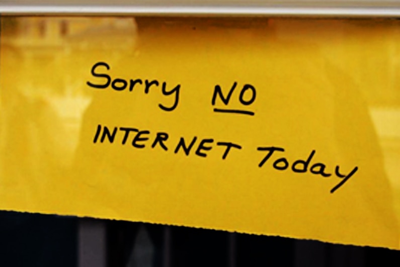 Sign reading "sorry no internet today"
