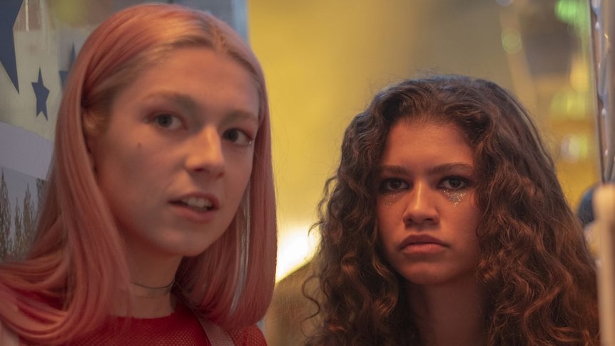 Jules (played by Hunter Schafer) and Rue (played by Zendaya) in a still from Euphoria.