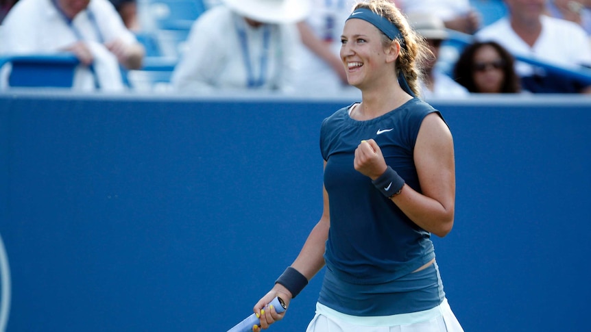 Victoria Azarenka celebrates beating Serena Williams in Cincinnati