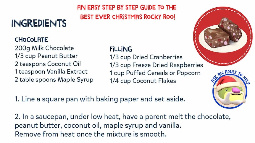 Rocky Roo recipe sheet with a list of ingredients and steps